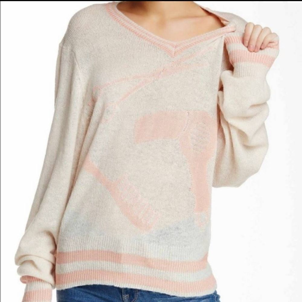 Wildfox White Label Cosmetology Beauty Make Over Sweater Nwt White Pink Retro Wo